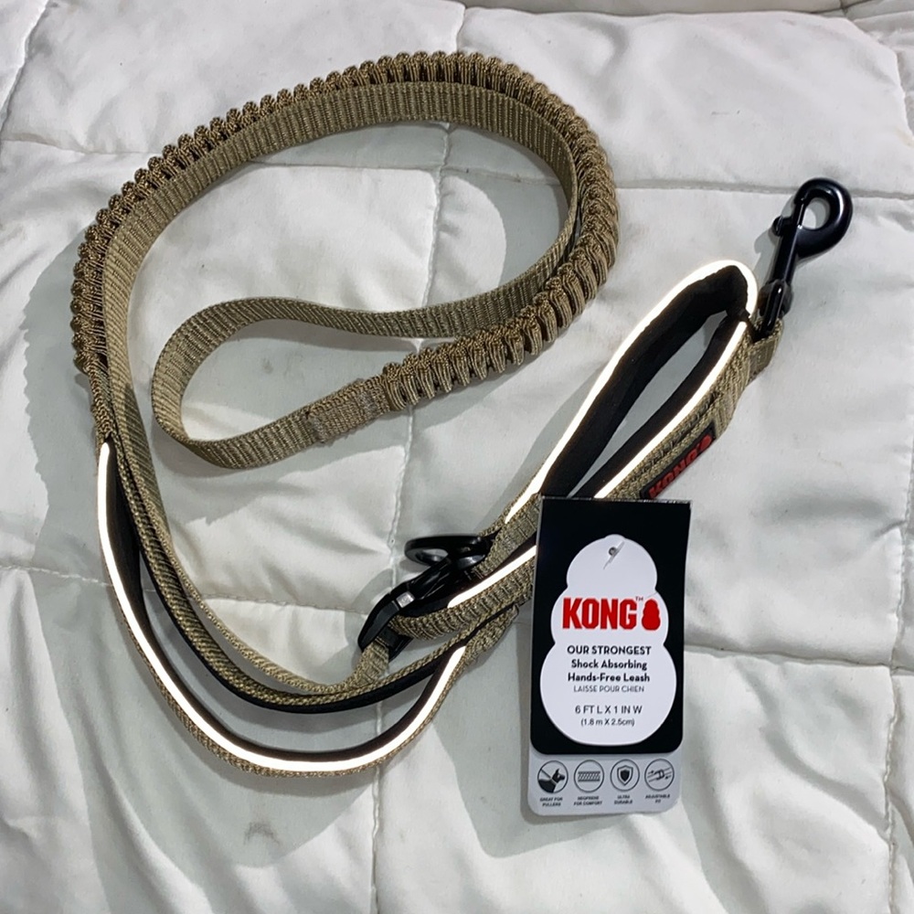 🐶 Kong 6ft Tan Shock Absorbing Hands-free Dog Leash Collar Harness Pet Pets NWT